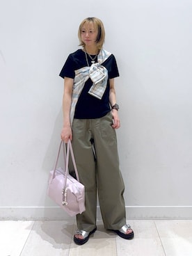 「GLOBAL WORK（グローバルワーク）のステンレス二連ロングネックレス/321096（ネックレス、シルバー系）」を使った、Miyaさん（レディース・152cm）の春コーディネート