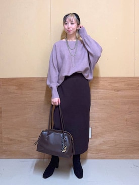 「GLOBAL WORK（グローバルワーク）のふわふわHugmeドルマンプルオーバー/595406（ニット/セーター）」を使った、Miyaさん（レディース・152cm）の秋コーディネート