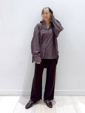 「アイテム（トートバッグ、パープル系）」を使った、Miyaさん（レディース・152cm）の秋コーディネート