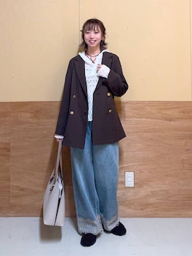 「GLOBAL WORK（グローバルワーク）のアイテム（テーラードジャケット）」を使った、Miyaさん（レディース・152cm）の秋コーディネート