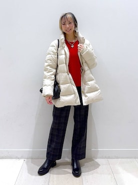「アイテム（ダウンジャケット/コート、ベージュ系）」を使った、Miyaさん（レディース・152cm）の冬コーディネート