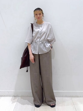 「GLOBAL WORK（グローバルワーク）のAiry Breezeブラウス/636702（シャツ/ブラウス、グレー系）」を使った、Miyaさん（レディース・152cm）の夏コーディネート