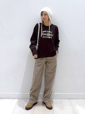 「GLOBAL WORK（グローバルワーク）のクリーンコーデュロイ/トラックパンツ/CLEAN MODE/589312（その他パンツ）」を使った、Miyaさん（レディース・152cm）の秋コーディネート