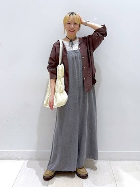 「ローファー」｜「アイテム（オールインワン・サロペット）」を使った、Miyaさん（レディース・152cm）の秋コーディネート