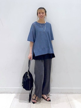 「GLOBAL WORK（グローバルワーク）のスッキリイージーパンツ/629832（その他パンツ、グレー系）」を使った、Miyaさん（レディース・152cm）の夏コーディネート