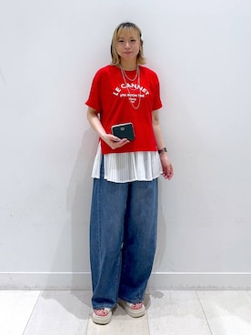 「GLOBAL WORK（グローバルワーク）のGOODデニムバレルCOOL/627009（デニムパンツ、ブルー系）」を使った、Miyaさん（レディース・152cm）の夏コーディネート
