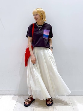 「GLOBAL WORK（グローバルワーク）のシアータックフレアスカート/253432（スカート）」を使った、Miyaさん（レディース・152cm・30代）の夏コーディネート