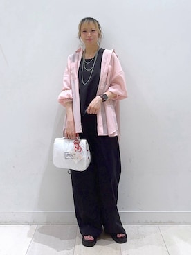 「GLOBAL WORK（グローバルワーク）のフラワー刺繍シュシュ/581086（シュシュ、ホワイト系）」を使った、Miyaさん（レディース・152cm）の夏コーディネート