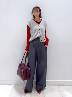 「アイテム（チョーカー、ブラウン系）」を使った、Miyaさん（レディース・152cm）の秋コーディネート