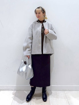 「アイテム（ノーカラーコート）」を使った、Miyaさん（レディース・152cm）の秋コーディネート