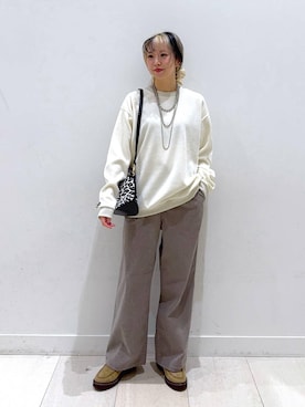 「ウエストゴム」｜「アイテム（アクセサリー）」を使った、Miyaさん（レディース・152cm）の秋コーディネート