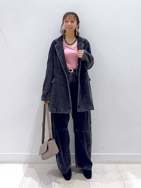 「GLOBAL WORK（グローバルワーク）のシリンダーバッグ/1054922（ショルダーバッグ、ベージュ系）」を使った、Miyaさん（レディース・152cm）の秋コーディネート