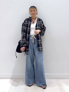「GLOBAL WORK（グローバルワーク）のFffit エフィット/カップ付きリブキャミストレート/625140（キャミソール、ホワイト系）」を使った、Miyaさん（レディース・152cm）の夏コーディネート