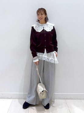 「アイテム（付け襟、ホワイト系）」を使った、Miyaさん（レディース・152cm）の秋コーディネート