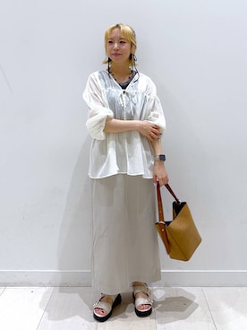 「アイテム（ブラウン系）」を使った、Miyaさん（レディース・152cm）の夏コーディネート