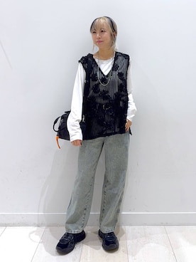 「アイテム（バレッタ/ヘアクリップ）」を使った、Miyaさん（レディース・152cm）の秋コーディネート