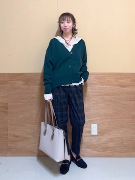 「GLOBAL WORK（グローバルワーク）のアイテム（トートバッグ）」を使った、Miyaさん（レディース・152cm）の秋コーディネート