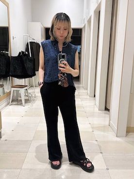 「bijorie（ビジュリィ）の【bijorie】[5つの機能付き]カップ付きバッククロスキャミ／NEW BASIC（インナーウェア/肌着、ブラック系）」を使った、Miyaさん（レディース・152cm）の夏コーディネート