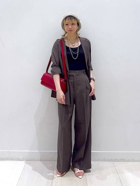 「GLOBAL WORK（グローバルワーク）のシリンダーバッグ/1054922（ショルダーバッグ、レッド系）」を使った、Miyaさん（レディース・152cm）の夏コーディネート