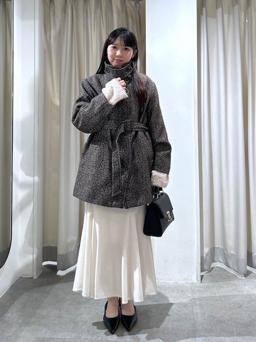 ◇スタンドカラーミドル丈ツイードコート（ステンカラーコート