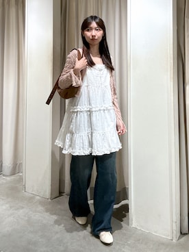 「アイテム（カーディガン/ボレロ、ピンク系）」を使った、yuzu108009さん（レディース・155cm）の夏コーディネート