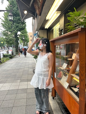 「アイテム（チュニック）」を使った、みくさん（レディース・156cm）の秋コーディネート