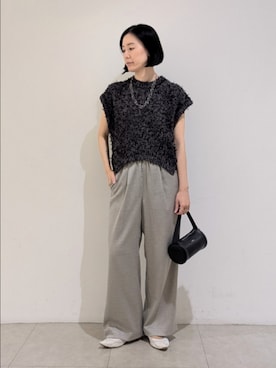 「qualite（カリテ）のチュール フェザー ニット（ニット/セーター、グレー系）」を使った、Chieさん（レディース・164cm）の夏コーディネート