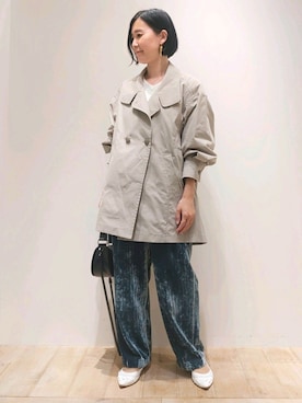 「ベロア」｜「アイテム（トレンチコート）」を使った、Chieさん（レディース・164cm）の秋コーディネート