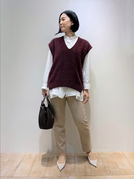 「アイテム（ベスト、レッド系）」を使った、Chieさん（レディース・164cm）の秋コーディネート