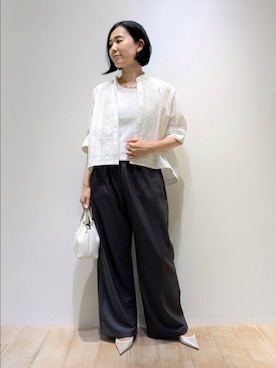 「qualite（カリテ）の【セットアップ対応】ウールライクイージーパンツ/夏服/オフィス（その他パンツ）」を使った、Chieさん（レディース・164cm）の夏コーディネート