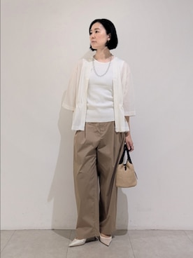 「qualite（カリテ）のドライニットブルゾン（ブルゾン、ホワイト系）」を使った、Chieさん（レディース・164cm）の夏コーディネート