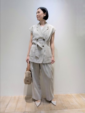 「qualite（カリテ）の【セットアップ対応】メッシュジャケット/春服/夏服/オフィスカジュアル（テーラードジャケット、ベージュ系）」を使った、Chieさん（レディース・164cm）の春コーディネート