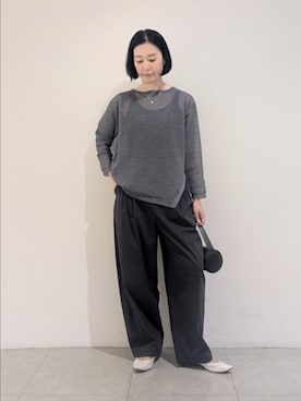 「qualite（カリテ）の【日本製・アシンメトリー】ハーフミラノ シアーニット（ニット/セーター、ブルー系）」を使った、Chieさん（レディース・164cm）の夏コーディネート