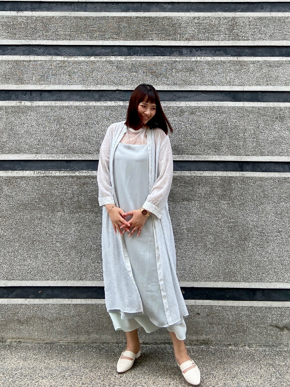 「高身長女子、高身長コーデ、綠色系、連身洋裝、夏」｜「MEIER.Qのアイテム（ワンピース、グリーン系）」を使った、美田さん（レディース・167cm）の夏コーディネートの1枚目の写真