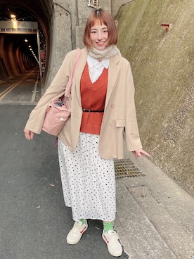 「MEIER.Q（マイヤーキュー）のアイテム（ジャケット/アウター）」を使った、美田さん（レディース・167cm）の冬コーディネート