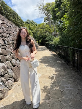 「Darich（ダーリッチ）のアイテム（パンツ、ホワイト系）」を使った、ゆきさん（レディース・159cm）の夏コーディネート