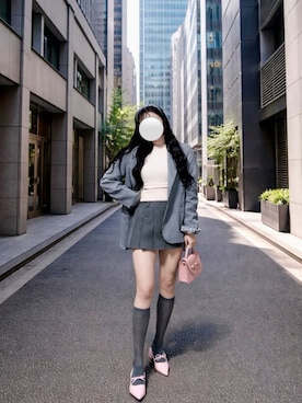「GRL（グレイル）のアイテム（スカート、グレー系）」を使った、ゆきさん（レディース・159cm）の春コーディネート