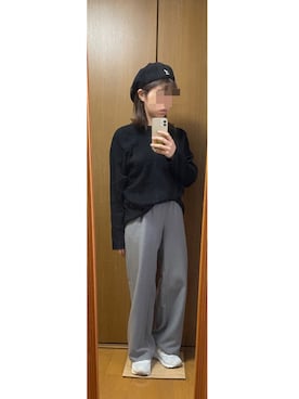 「JOURNAL STANDARD relume（ジャーナルスタンダード　レリューム）のウォッシャブルリブクルーネックプルオーバー（ニット/セーター、ブラック系）」を使った、kinopioさん（レディース・154cm）の秋コーディネート