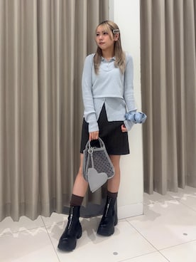 「RODE SKO(ロデスコ)のハートシアーハンドバッグ(ハンドバッグ、グレー系)」を使った、nahoさん(レディース・150cm)の春コーディネート