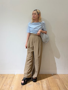 「SENSE OF PLACE by URBAN RESEARCH(センスオブプレイスバイアーバンリサーチ)のシアードレープトップ(半袖)(Tシャツ/カットソー、ブルー系)」を使った、nahoさん(レディース・150cm)の夏コーディネート