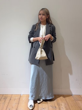 「SENSE OF PLACE by URBAN RESEARCH(センスオブプレイスバイアーバンリサーチ)の『イージーケア』ダブルテーラードジャケット(テーラードジャケット、グレー系)」を使った、nahoさん(レディース・150cm)の春コーディネート