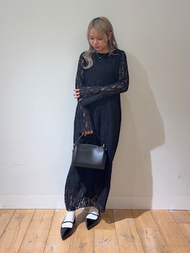 「SENSE OF PLACE by URBAN RESEARCH(センスオブプレイスバイアーバンリサーチ)のラウンドスクエアソフトバッグ(ハンドバッグ、ブラック系)」を使った、nahoさん(レディース・150cm)の春コーディネート