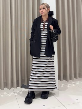 「SENSE OF PLACE by URBAN RESEARCH(センスオブプレイスバイアーバンリサーチ)の『イージーケア』ダブルテーラードジャケット(テーラードジャケット、ブラック系)」を使った、nahoさん(レディース・150cm)の春コーディネート