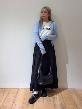 「SENSE OF PLACE by URBAN RESEARCH(センスオブプレイスバイアーバンリサーチ)のラウンドポーチツキバッグ(ハンドバッグ、ブラック系)」を使った、nahoさん(レディース・150cm)の春コーディネート