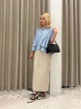 「RODE SKO(ロデスコ)の『MADE IN JAPAN』チャンキーヒールリボンパンプス(パンプス、ホワイト系)」を使った、nahoさん(レディース・150cm)の春コーディネート