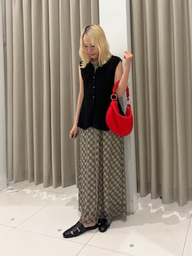 「SENSE OF PLACE by URBAN RESEARCH(センスオブプレイスバイアーバンリサーチ)のチェックシアーナローワンピース(ワンピース、ベージュ系)」を使った、nahoさん(レディース・150cm)の春コーディネート