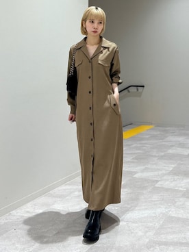 「アイテム（シャツワンピース）」を使った、松原さん（レディース・153cm）の秋コーディネート