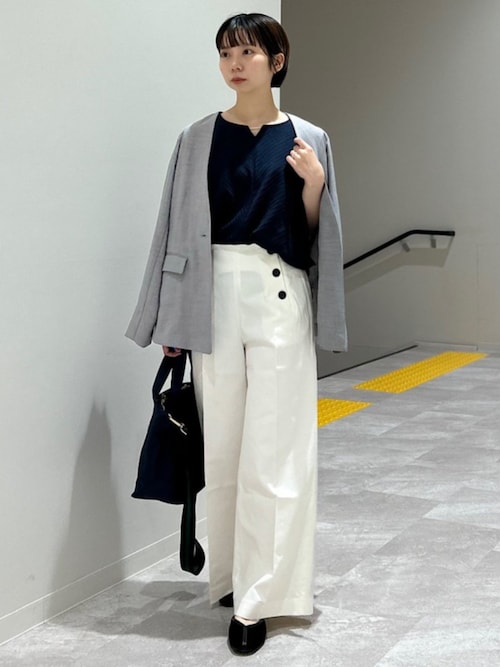 036UA手洗可21SS2万リネンライクノーカラージャケット38ベージュ日本製 NATURAL BEAUTY BASIC ジャケット ノーカラージャケット リネン