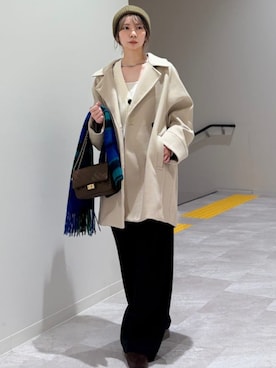 「アイテム（ピーコート）」を使った、松原さん（レディース・153cm）の冬コーディネート