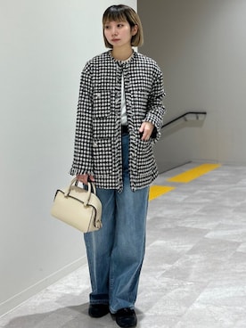「ボストンバッグ」｜「アイテム（ノーカラージャケット）」を使った、松原さん（レディース・153cm）の冬コーディネート